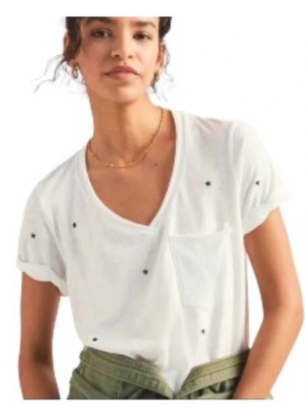 Anthropologie T.LA White V-Neck T-Shirt with Black Stars - NWT - Medium - Picture 3 of 16
